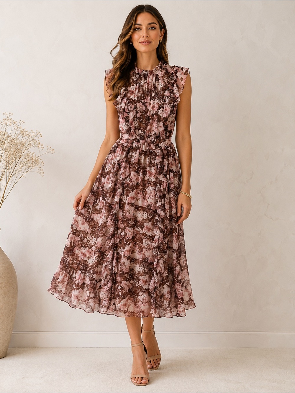 PARKER Brooke ruffle floral midi dress size 4 (S)